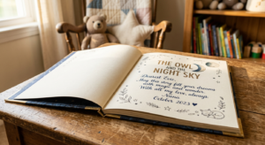 A high-quality, editorial-style close-up of an open hardcover children's book featuring a beautiful,